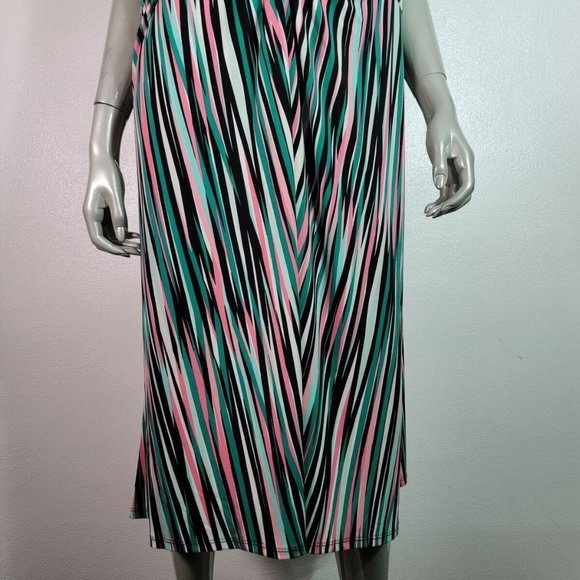 Catherines Fit & Flare Dress Plus Size 3X 26/28W Stretch Pullover Pink Green - Picture 4 of 8